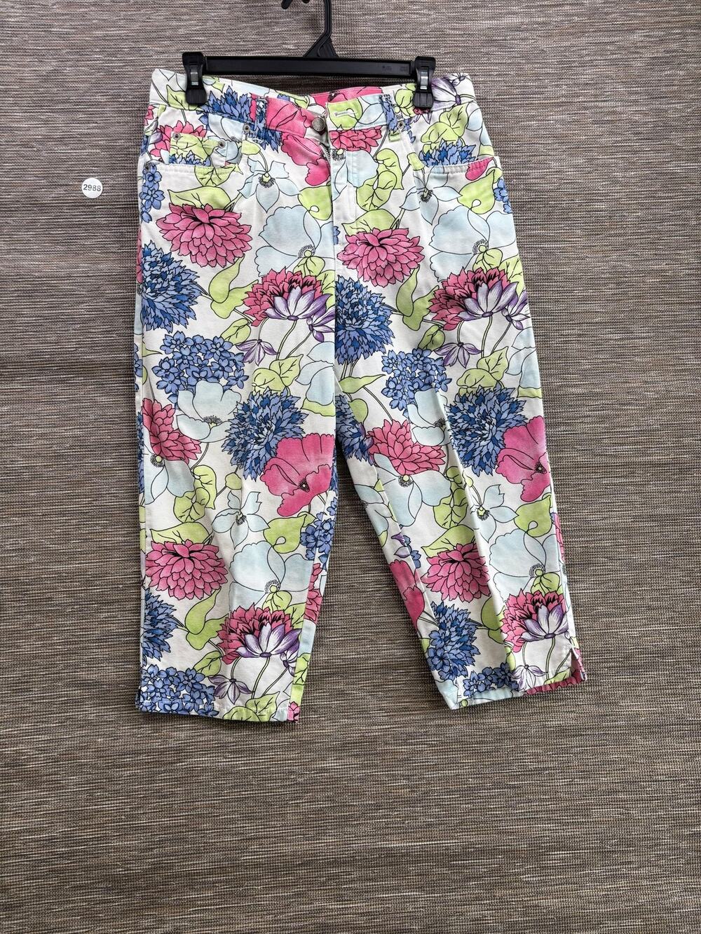 Bill Blass Capri Pants Womens Sz 10P Multicolor Floral Denim Crop Casual Summer